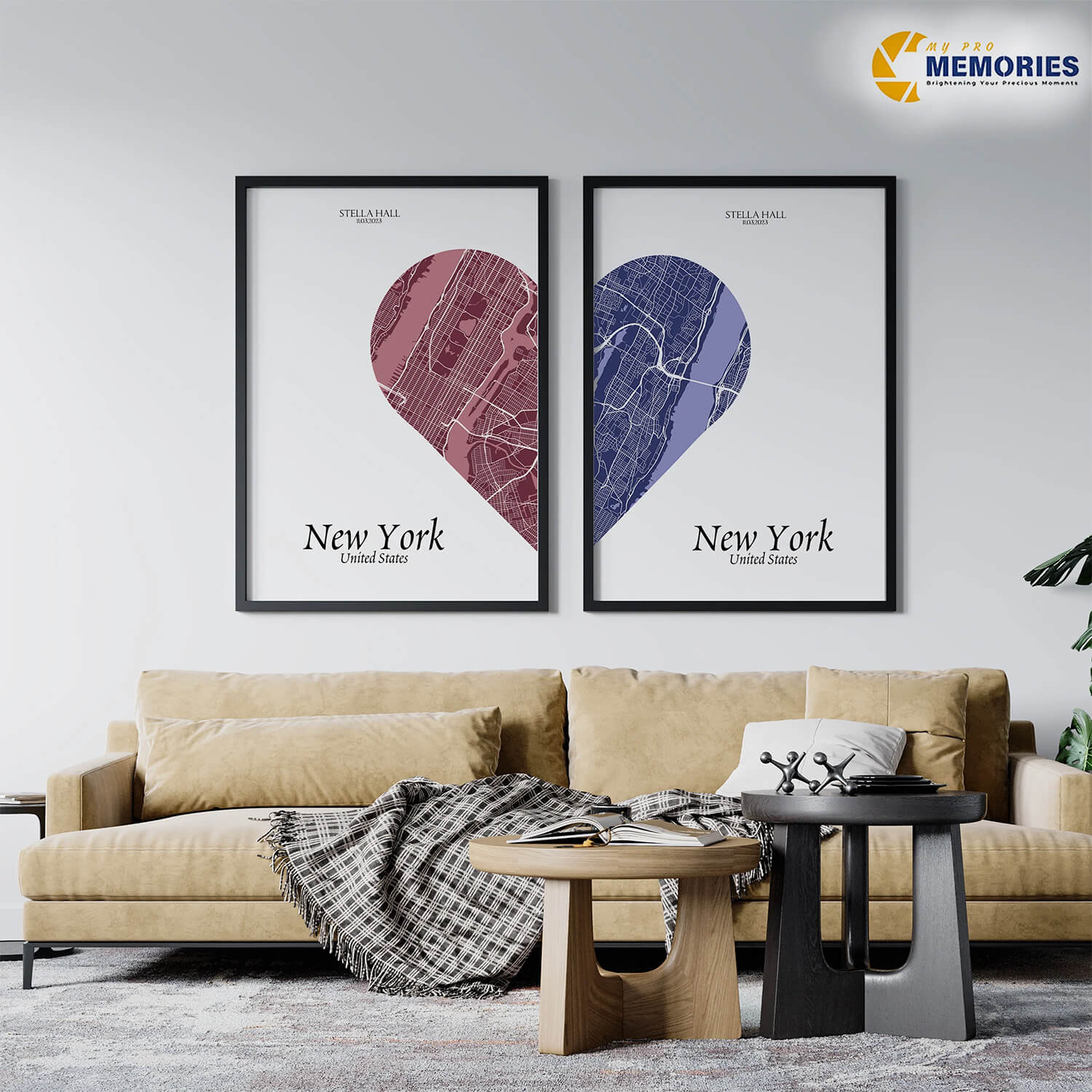Custom Split Heart Map poster