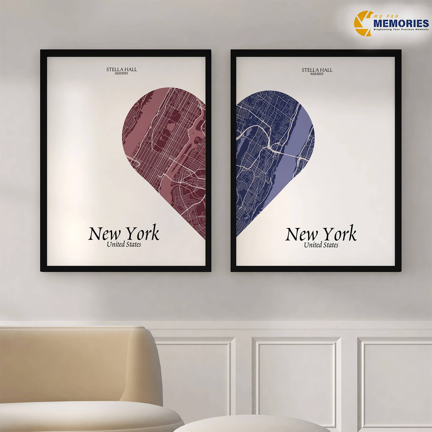 Custom Split Heart Map poster