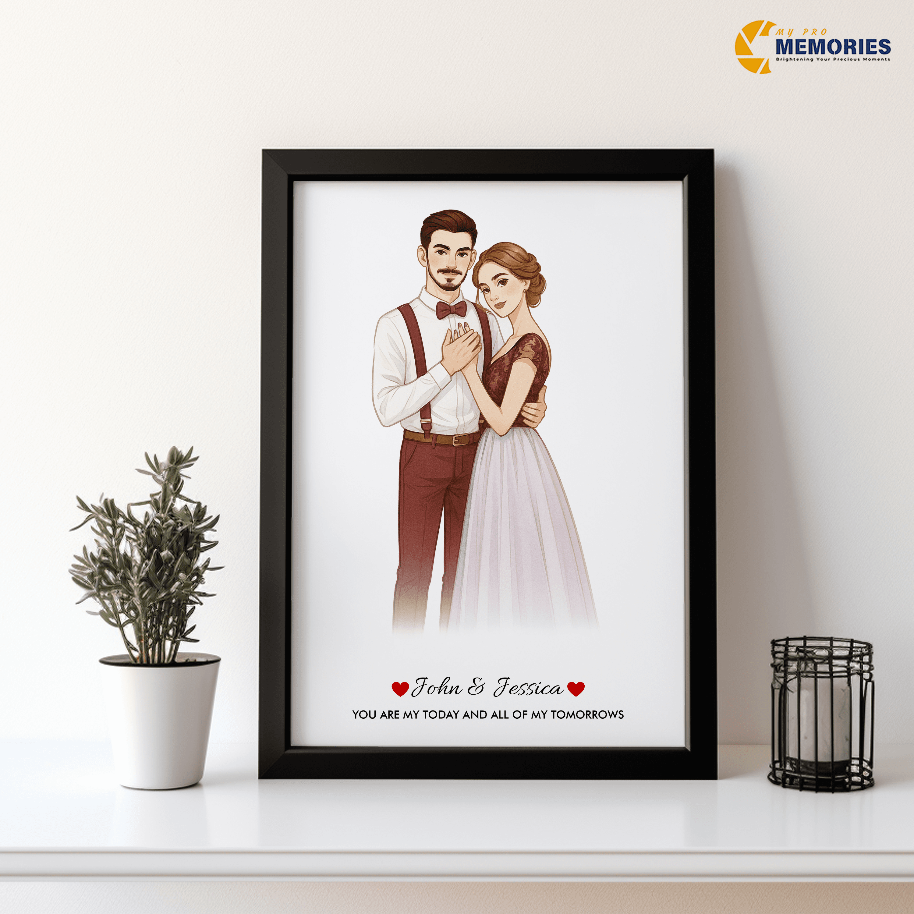 Custom Watercolor Couple Portrait: Anniversary Wedding Keepsake