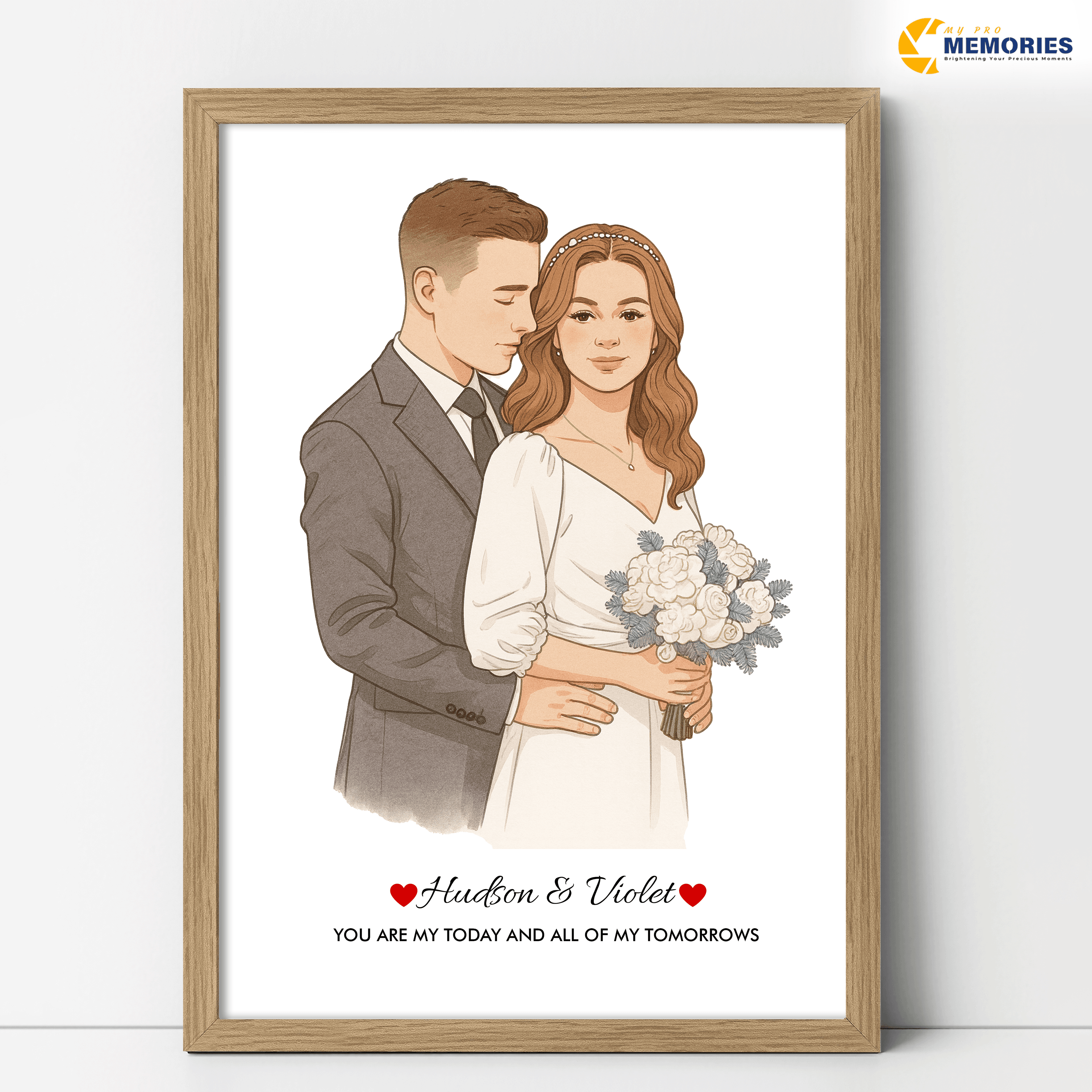 Custom Watercolor Couple Portrait: Anniversary Wedding Keepsake