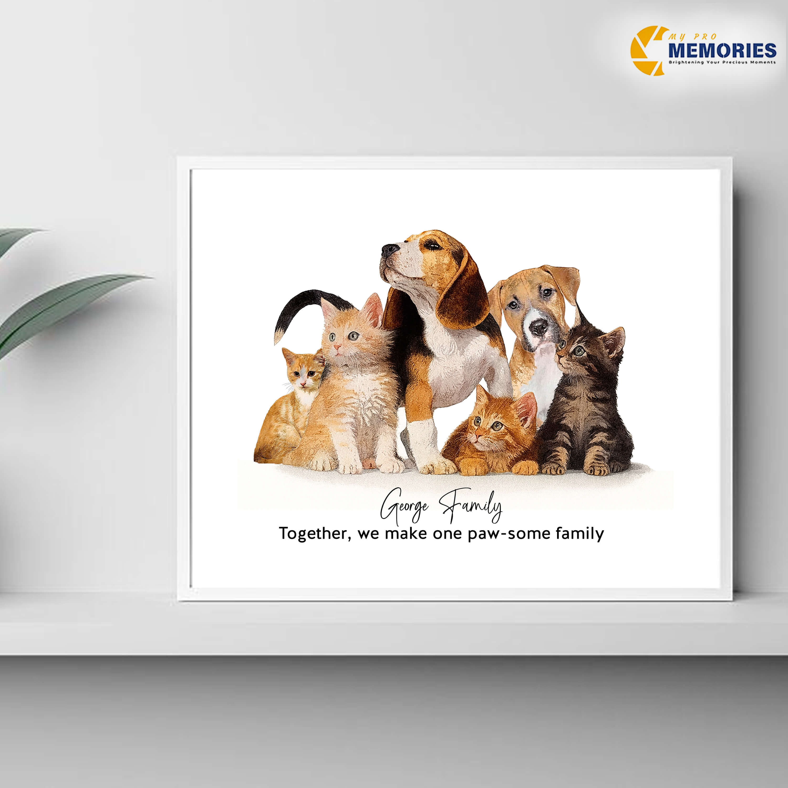 Personalised photo frame with two custom pet portraits