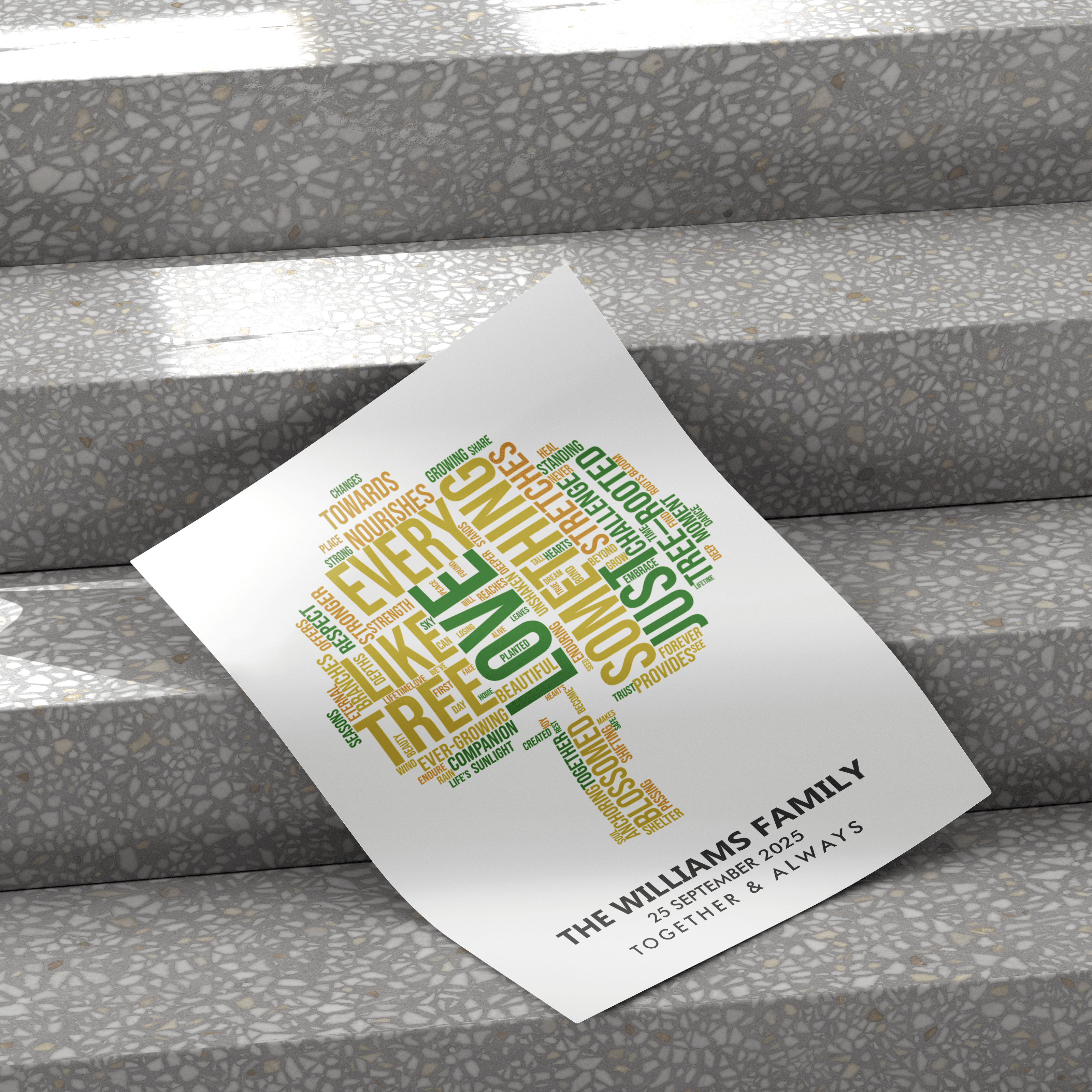 personalised family tree print, Tree Word Cloud, Tree Shape Word Art