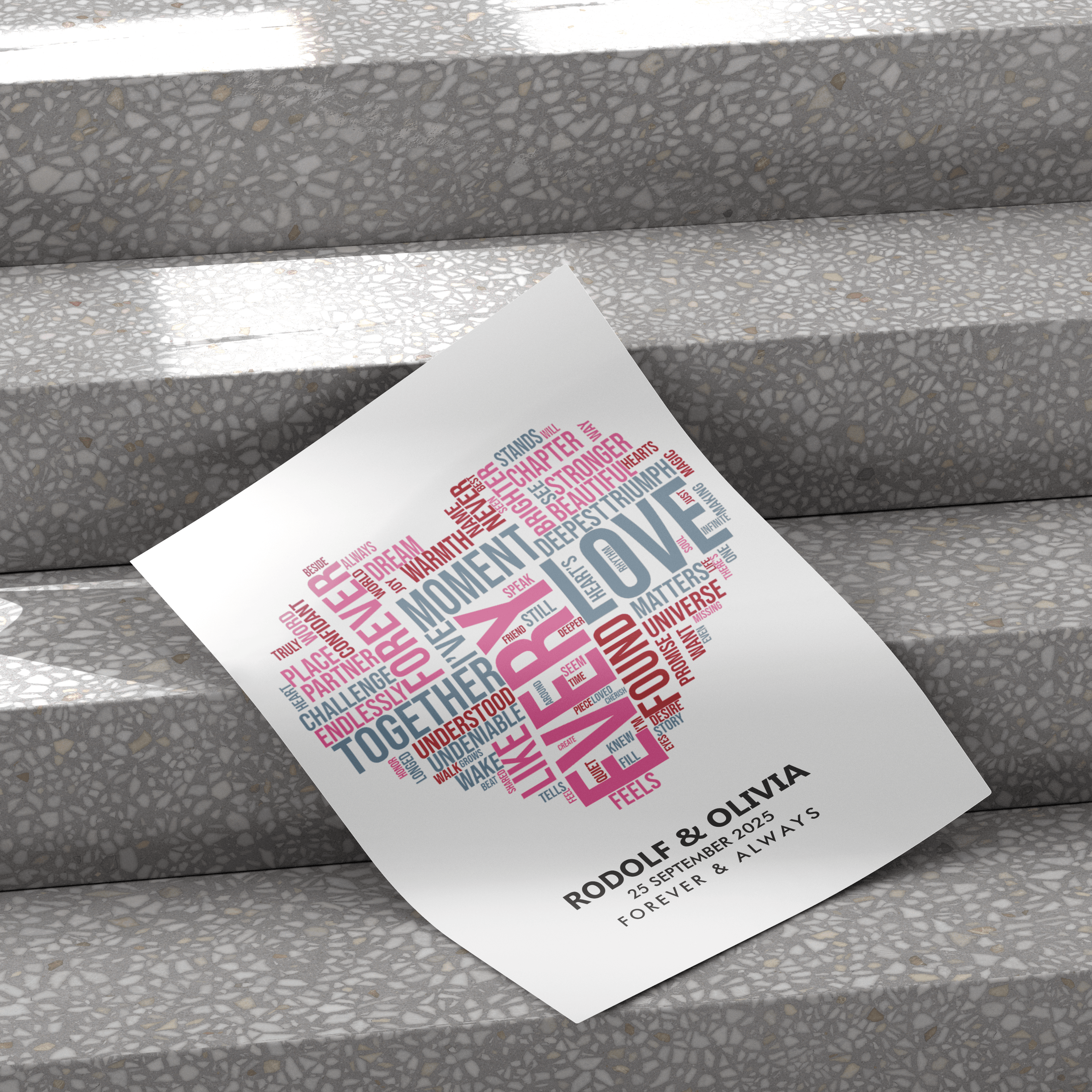 Personalised Word cloud Heart shaped Family Framed Print Wall