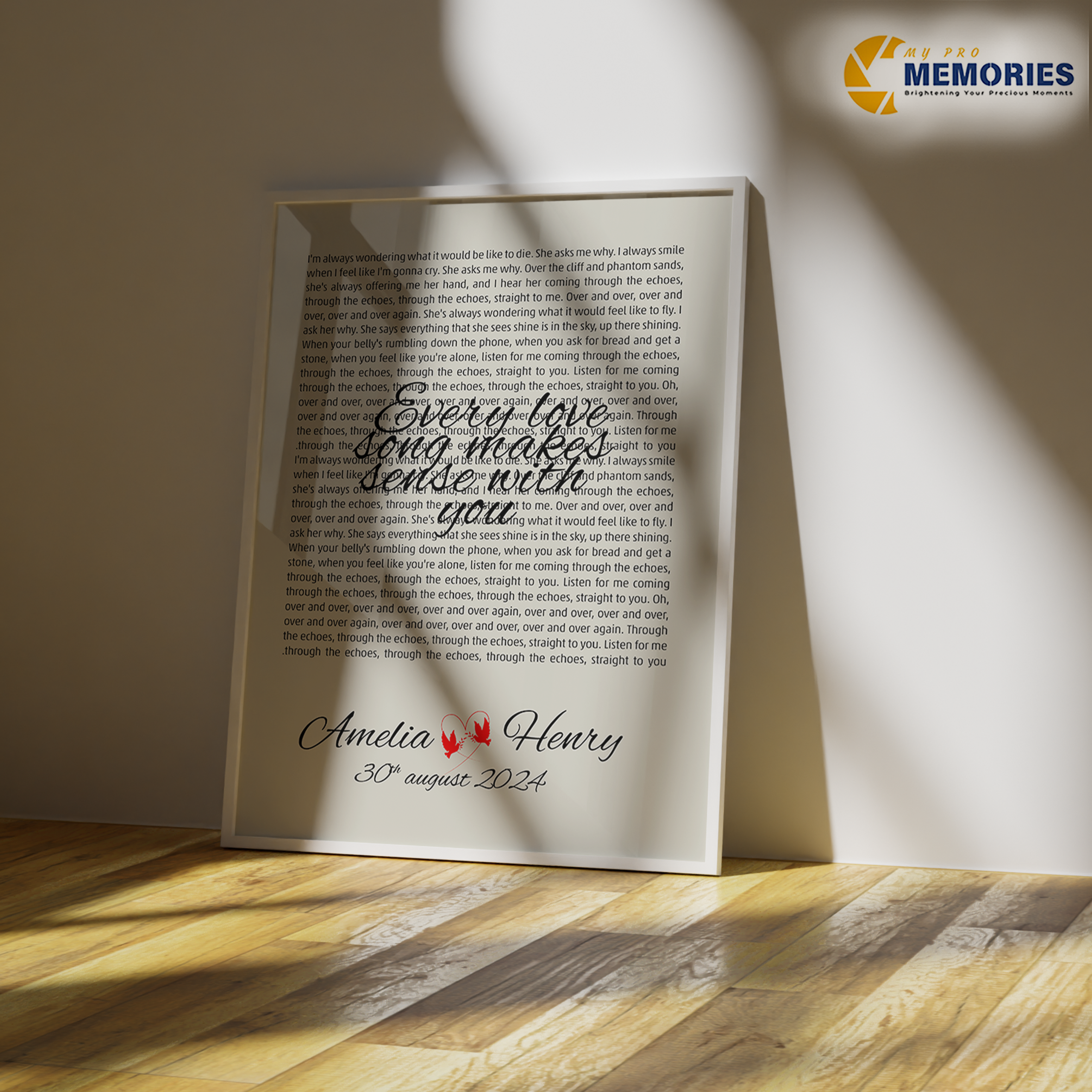 Personalised Song Lyrics Print with Frame – Custom Quote, Names & Date – Romantic Word Art Poster