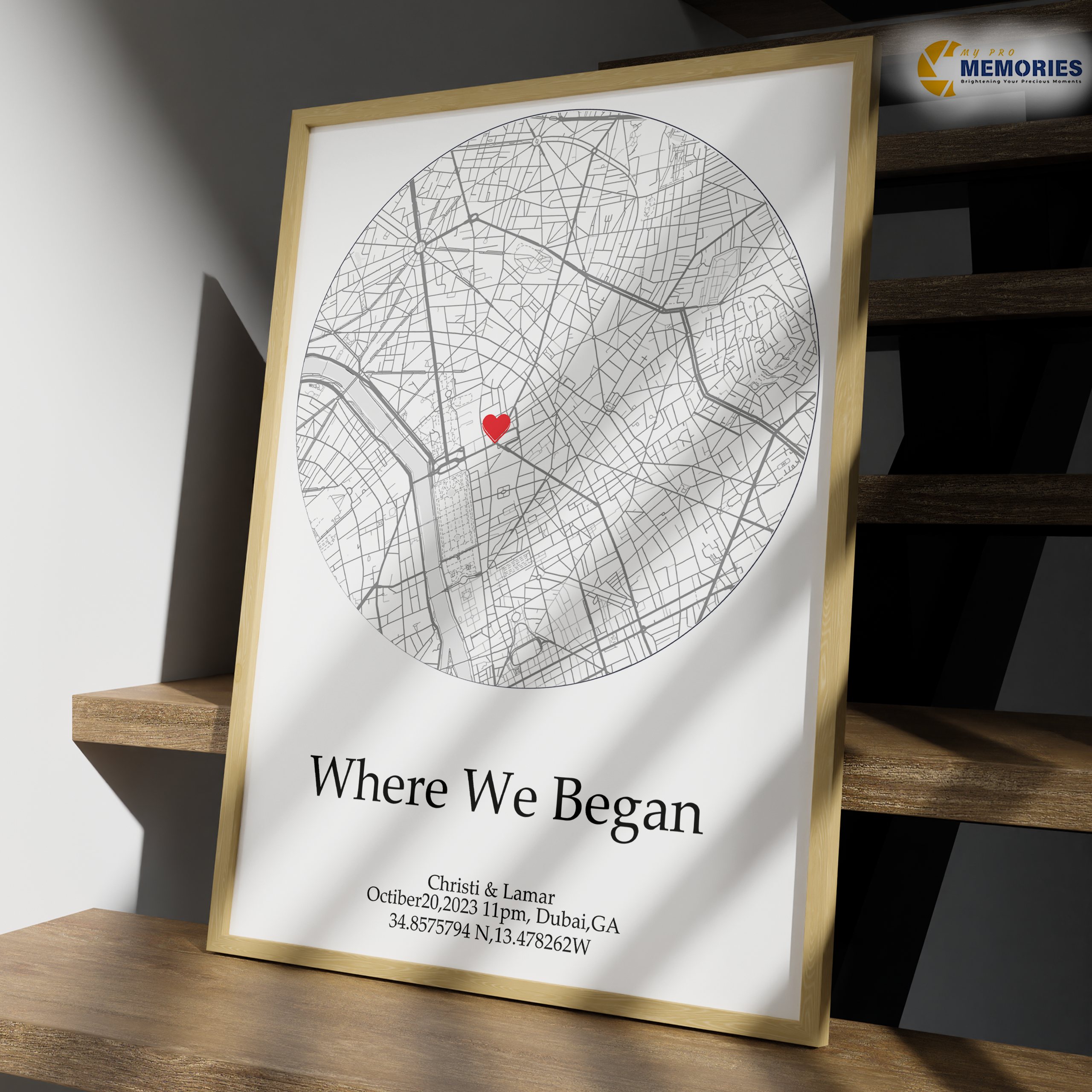 Custom Heart Map Print – Personalized Framed Location Art