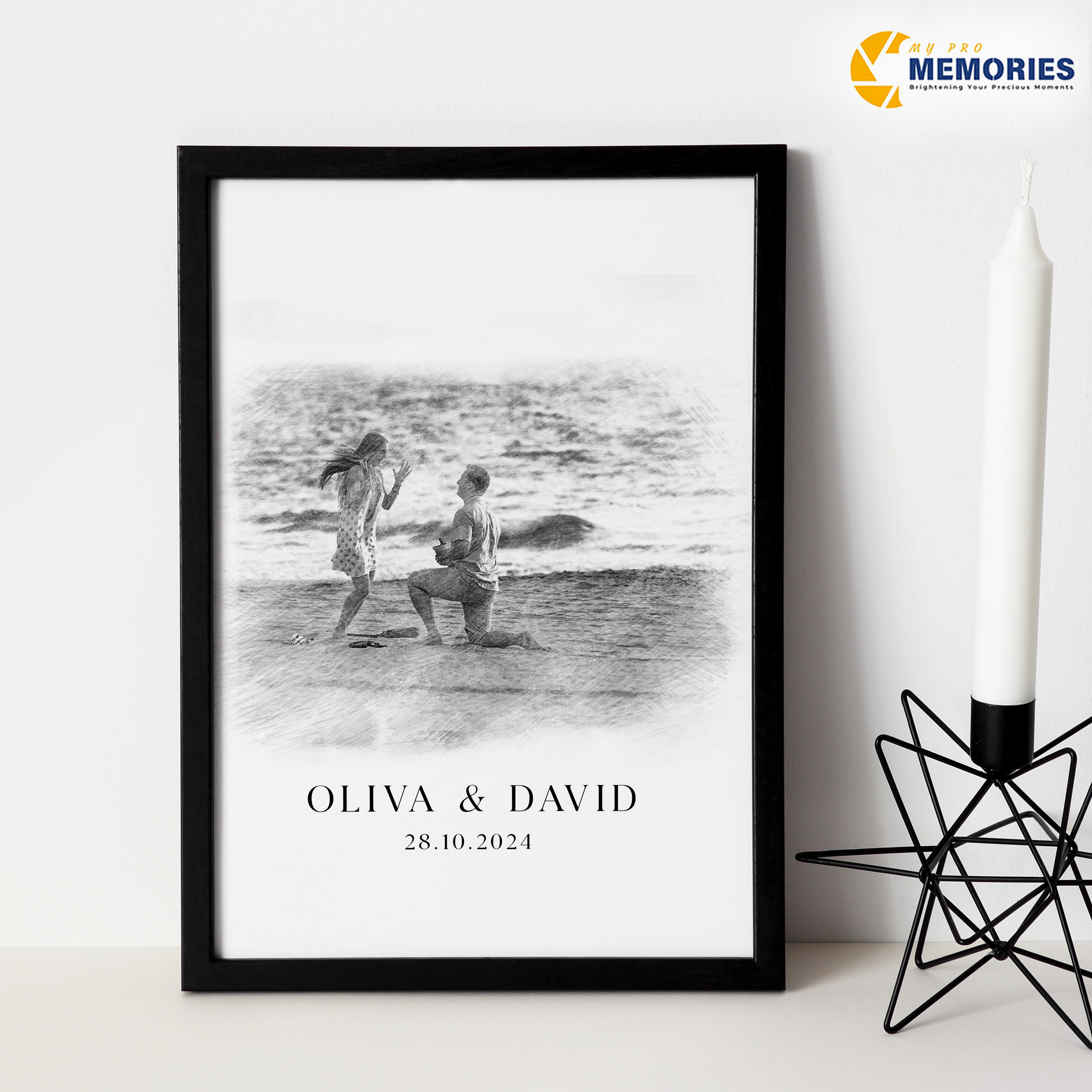 Personalised Pencil Sketch Photo Print – Custom Engagement Portrait