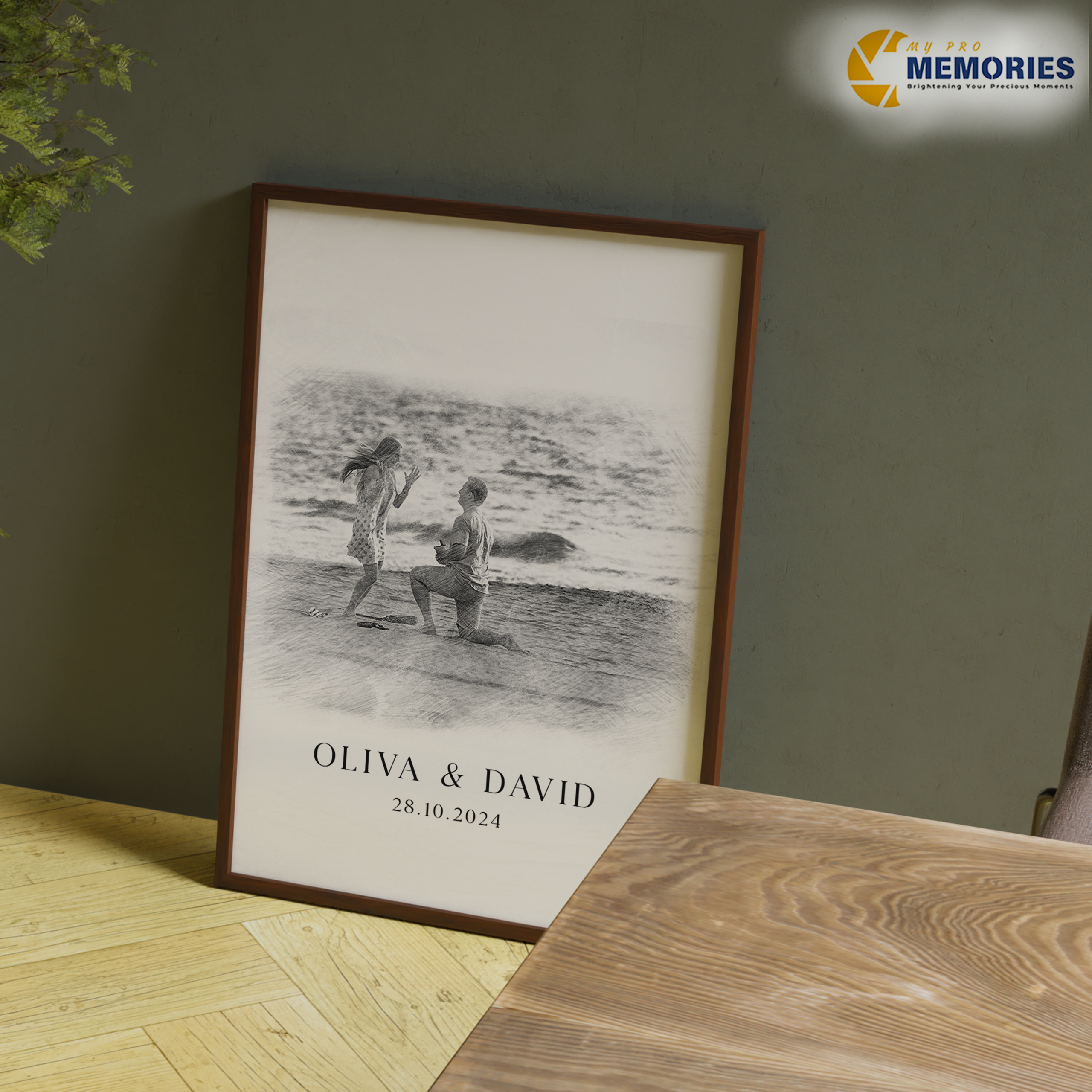 Personalised Pencil Sketch Photo Print – Custom Engagement Portrait