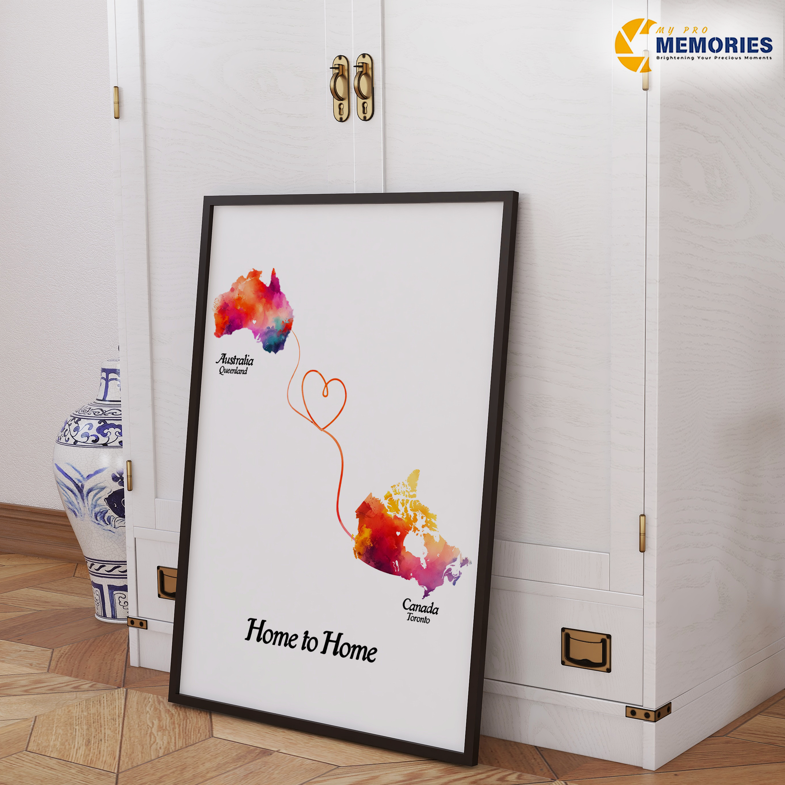 Custom Long Distance Map – Personalized Framed Location Art