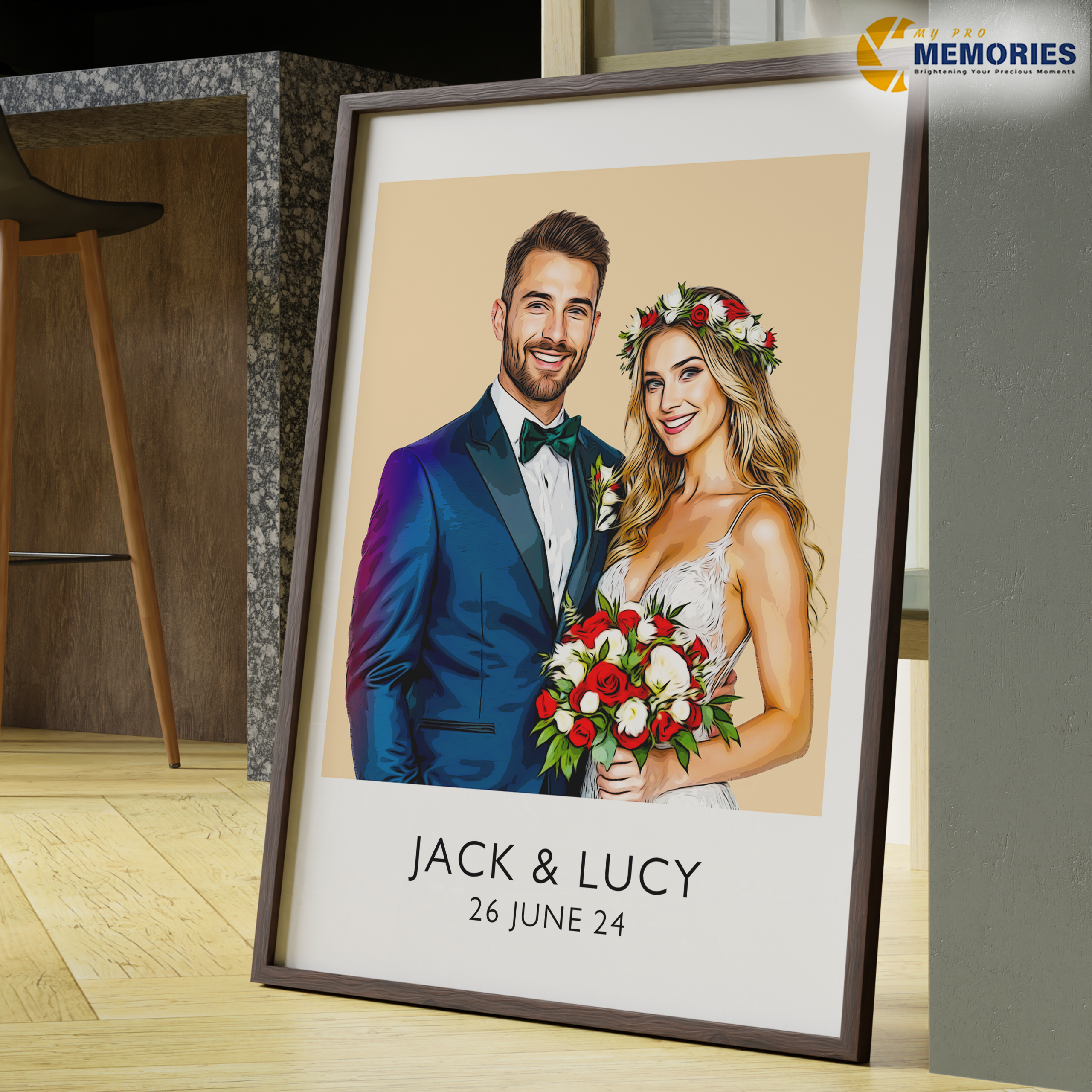 Custom Oil-Style Couple Sketch | Romantic Framed Wall Art Gift