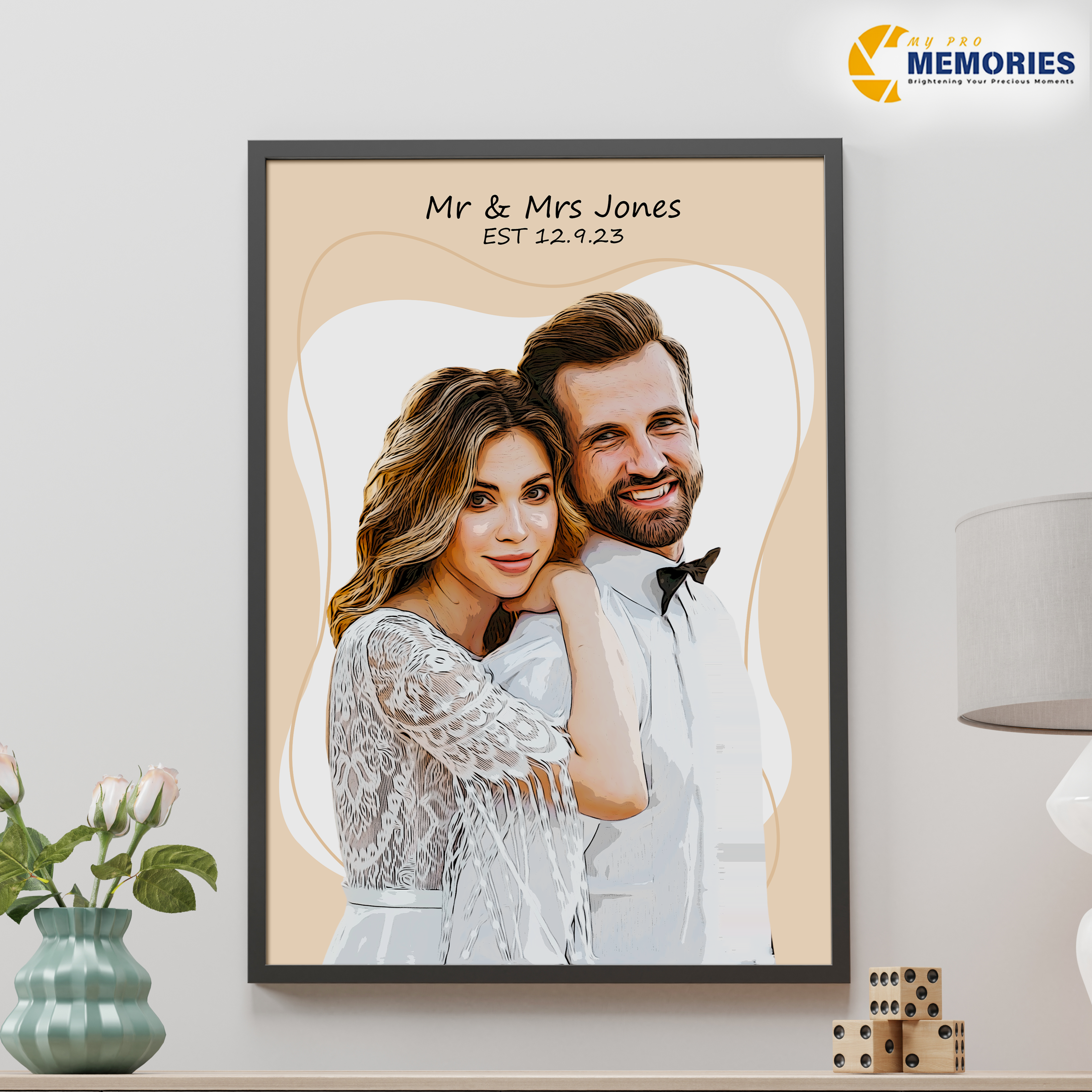 Custom Oil-Style Couple Sketch | Romantic Framed Wall Art Gift
